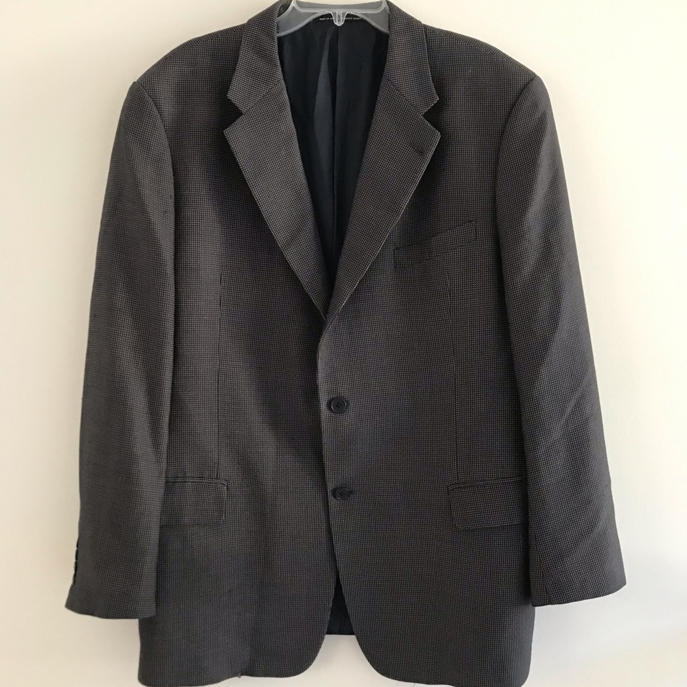 Joseph Abboud | Gingham Wool Suit Jacket Mens Size 46R Gray Three Button
